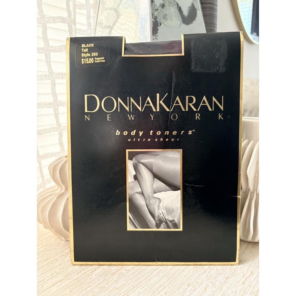 VTG Donna Karan New York Body Toners Ultra Sheer Pantyhose Black Tall